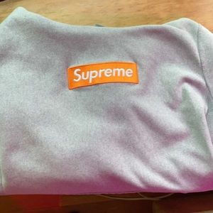 Grey with Orange Box Logo Supreme Hoodie